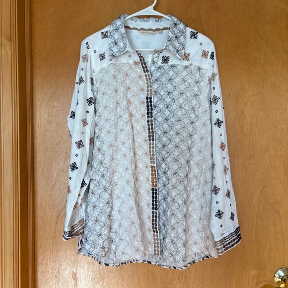 Soft Surroundings Tops - Soft Surroundings Talia Tunic White XL Embroidered Floral Long Sleeve Button